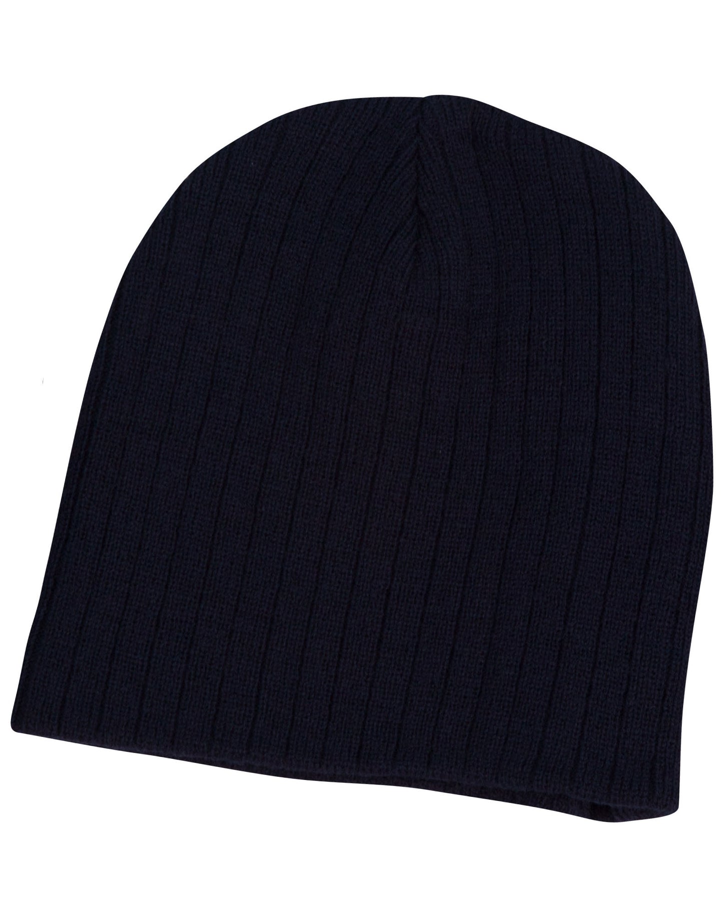 Acrylic knit beanie with cable row feature - Navy