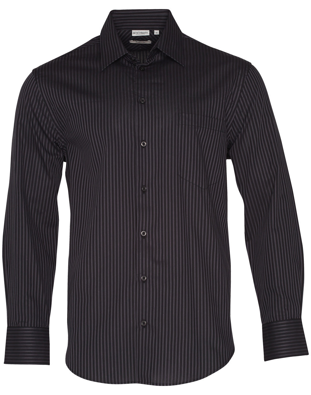 Men's Dobby Stripe Long Sleeve Shirt - Black/Charcoal