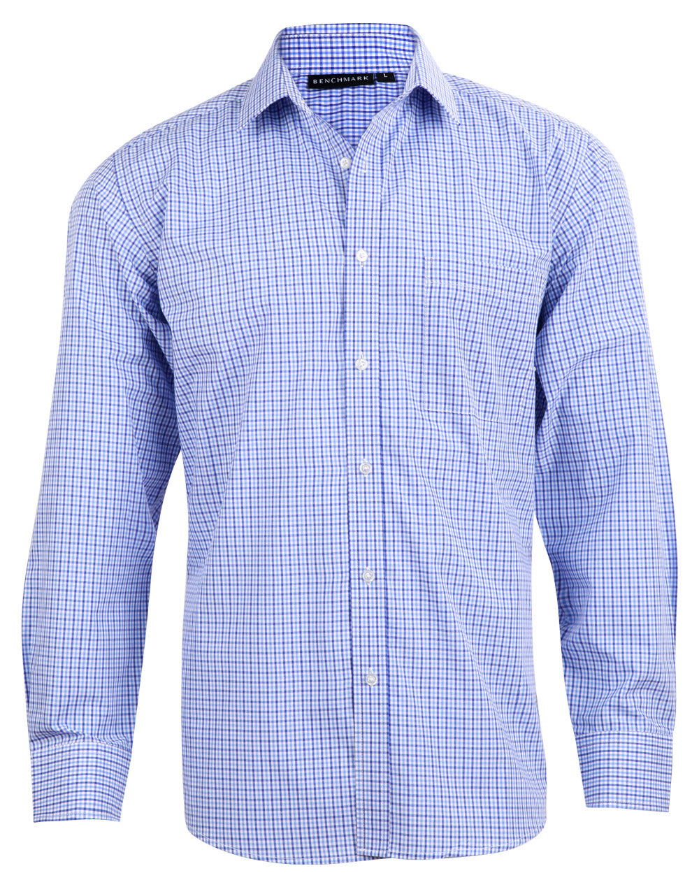 Men's Two Tone Check L/S Shirt - Navy/White/Skyblue