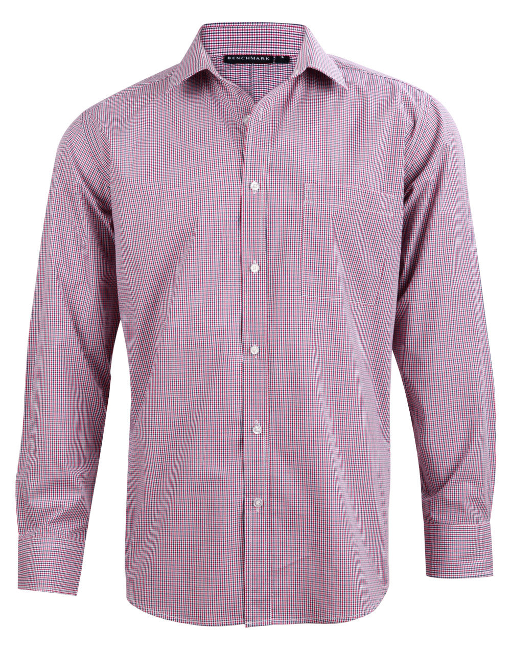 Men's Two Tone Mini Check L/S Shirt - Black/White/Red