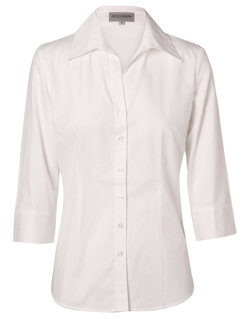 Women's Self Stripe 3/4 Sleeve Shirt - White