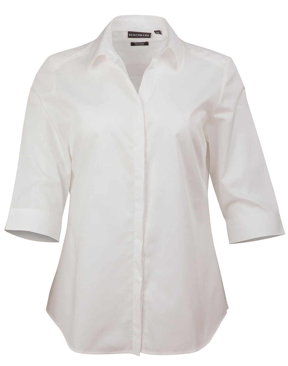 Ladies' Dobby Striped Taped 3/4 Sleeve Shirt - White