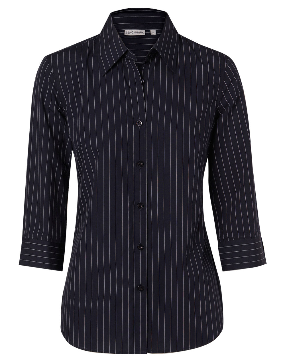 Women's Pin Stripe 3/4 Sleeve Shirt - Navy/White
