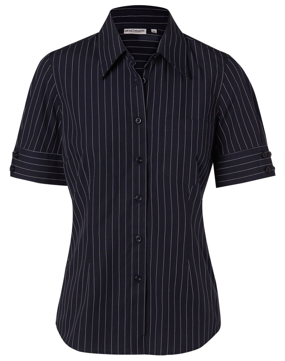 Women's Pin Stripe Short Sleeve Shirt - Navy/White