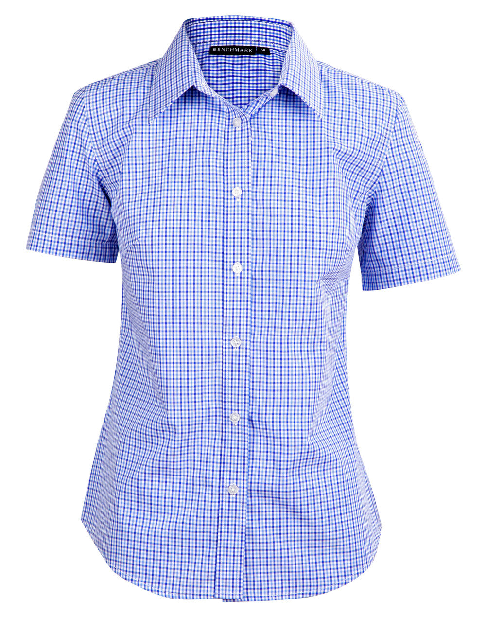 Ladies' Two Tone Check S/S Shirt - Navy/White/Skyblue