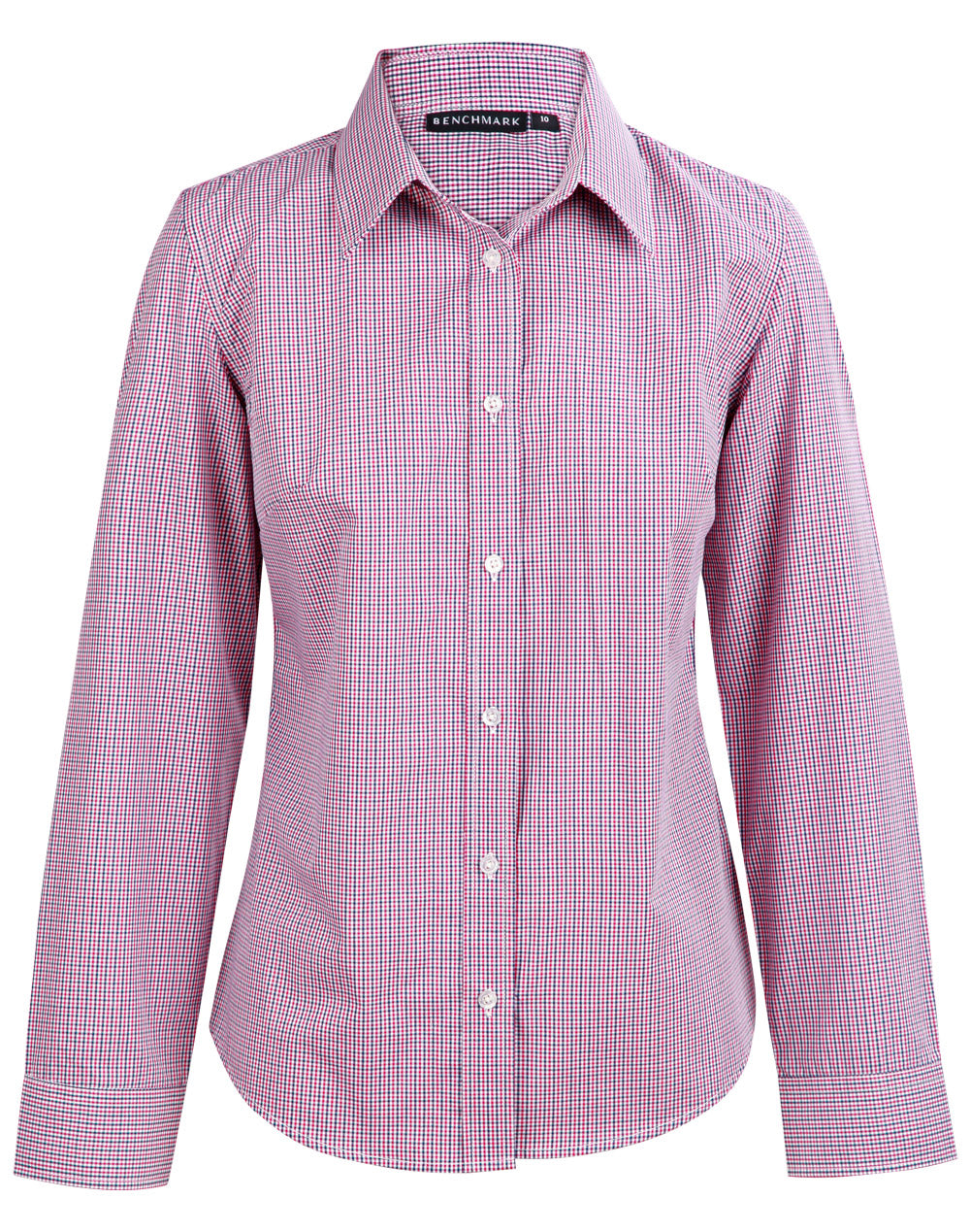 Ladies' Two Tone Mini Check L/S Shirt - Black/White/Red