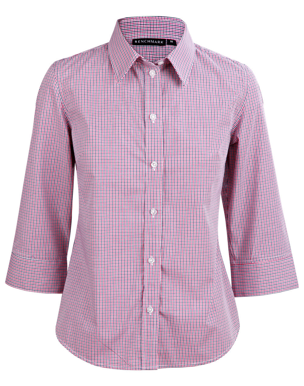 Ladies' Two Tone Mini Check 3/4 Sleeve Shirt - Black/White/Red