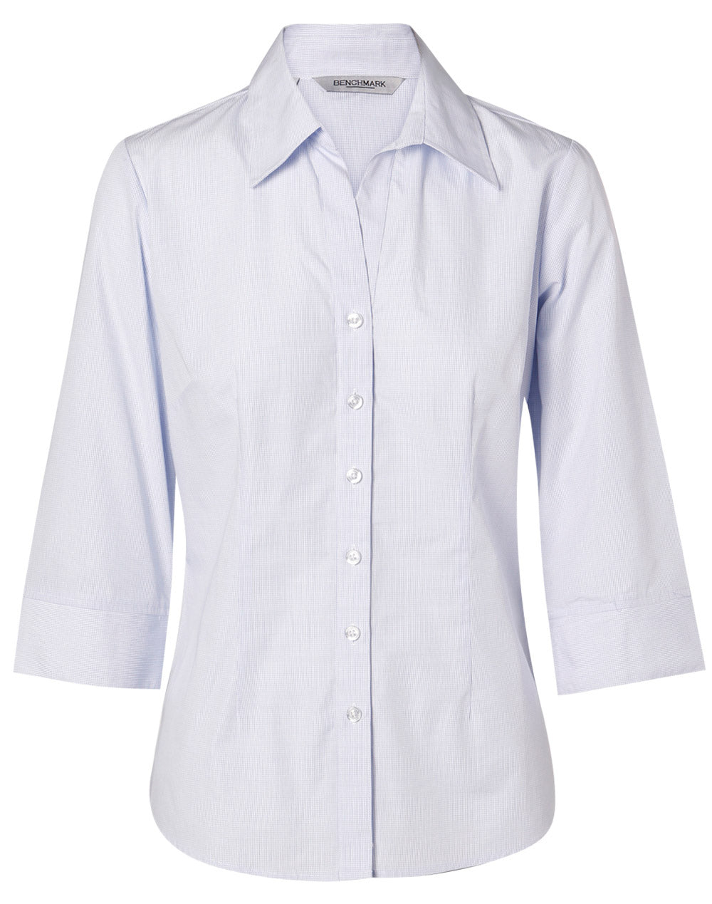 Women's Mini Check 3/4 Sleeve Shirt - Pale Blue