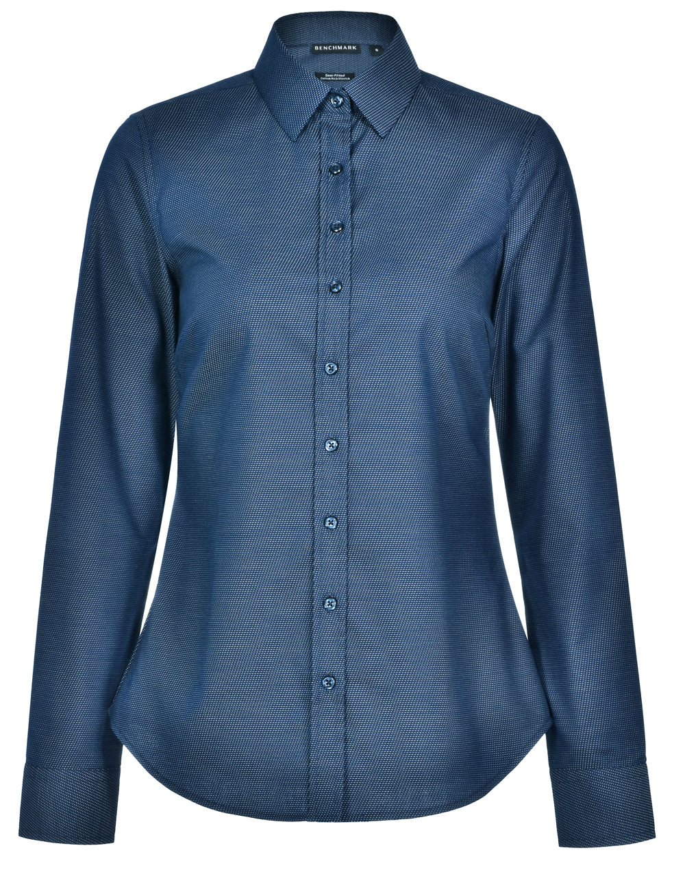 Ladies' Pin Dot Stretch L/S Shirt - Ocean Blue