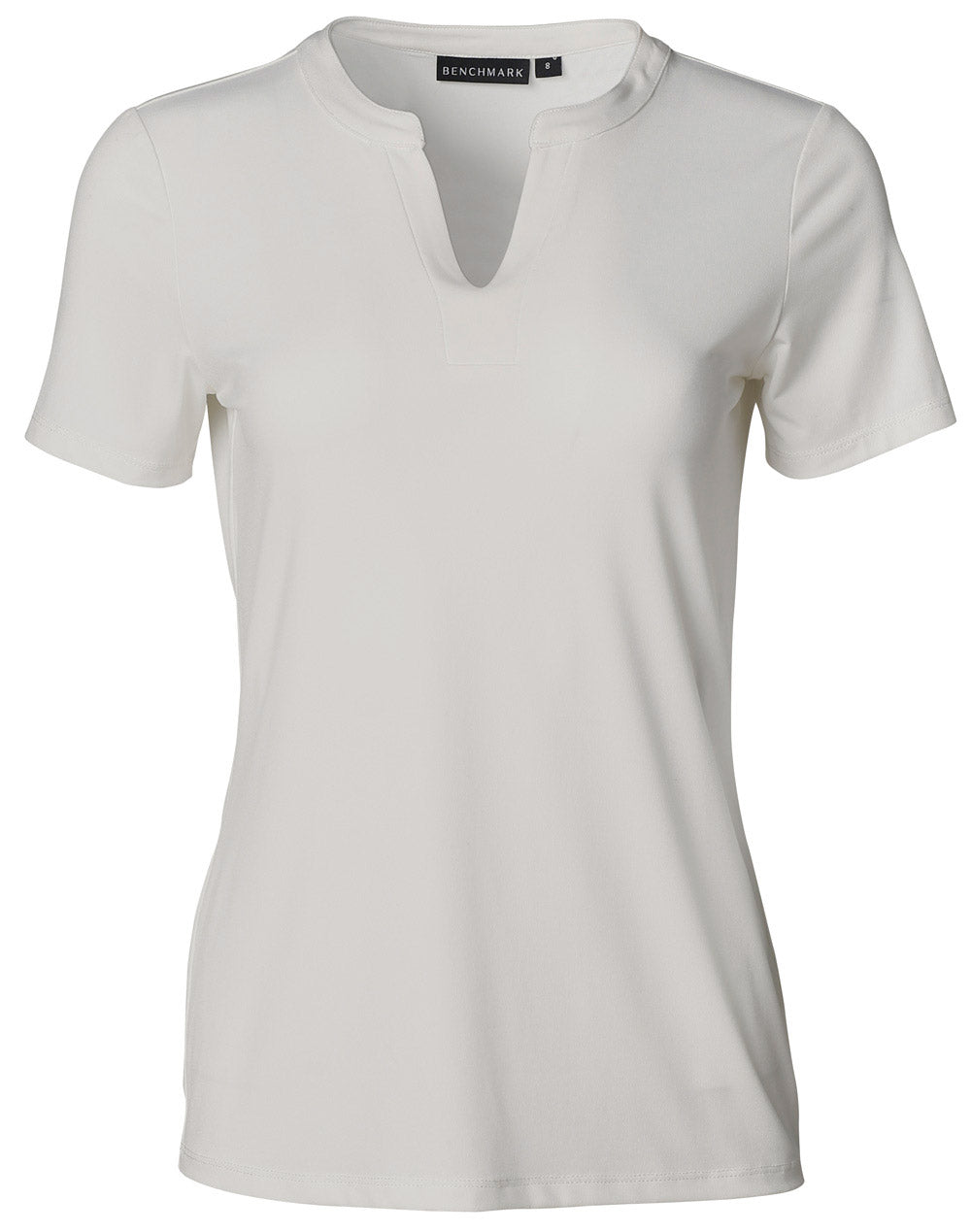 Ladies' V-neck with Tab S/S Knit Top - White