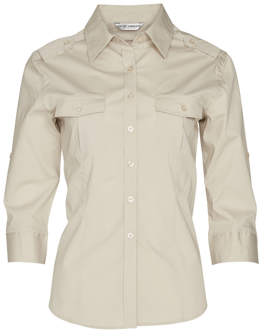 Women's 3/4 Sleeve Military Shirt - Sand