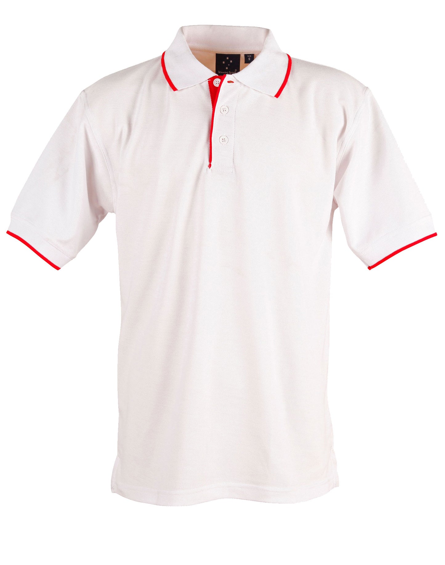 Mens S/L pique polo contrast - White/Red