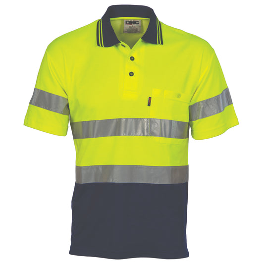 Hi Vis Two Tone Cotton Back Polos with Generic R.Tape - short sleeve