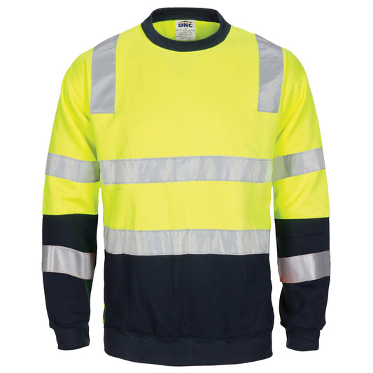 HIVIS 2 tone, crew-neck fleecy sweat shirt with shoulders, double hoop body and arms CSR R/Tape.