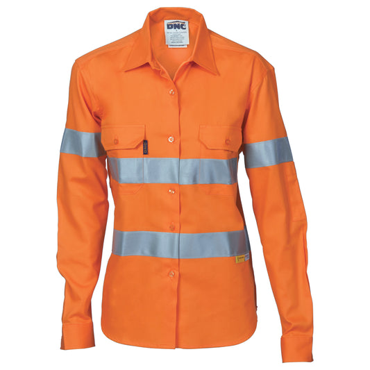 Ladies HiVis Cool-Breeze Cott on Sh irt with 3M R/Tape - Long sleeve