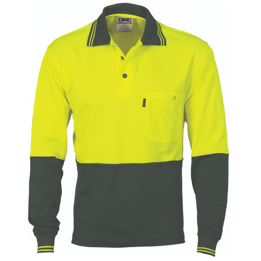Cotton Back HiVis Two Tone Fluoro Polo - Long Sleeve