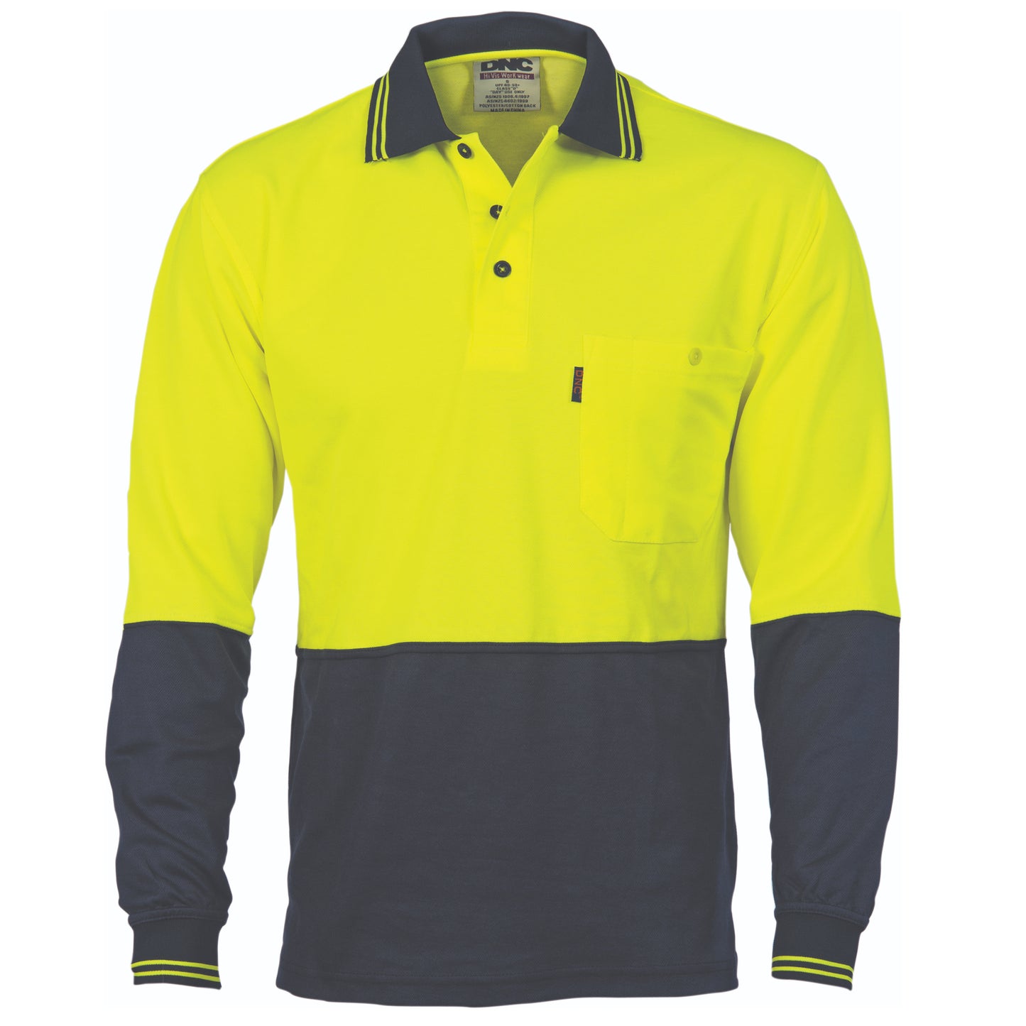 Cotton Back HiVis Two Tone Fluoro Polo - Long Sleeve