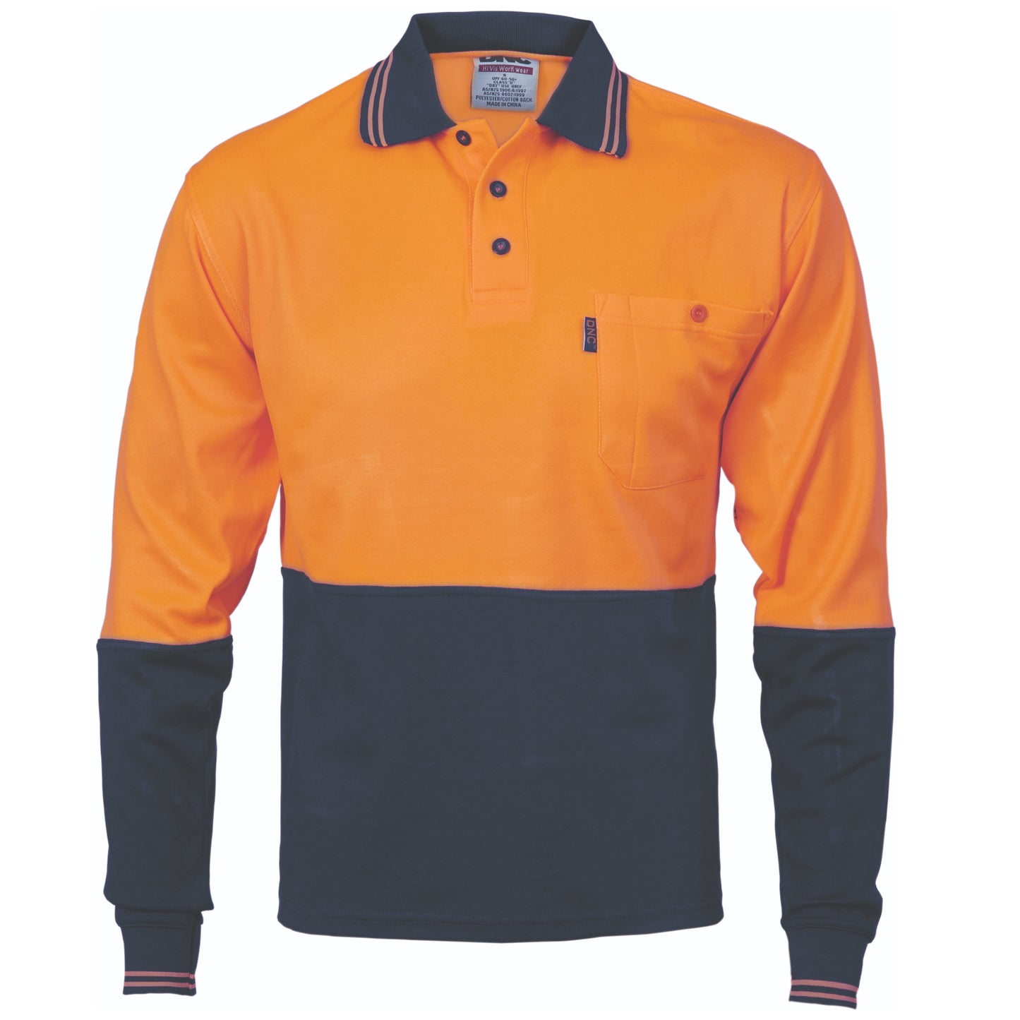 Cotton Back HiVis Two Tone Fluoro Polo - Long Sleeve