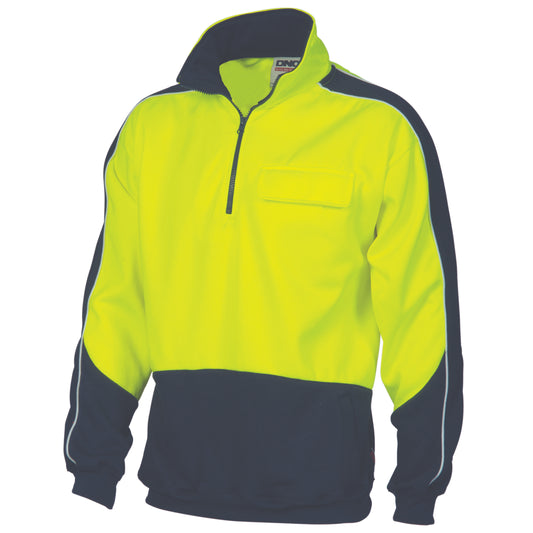 HiVis 2 Tone 1/2 Zip Hi-Neck Panel Fleecy Windcheater