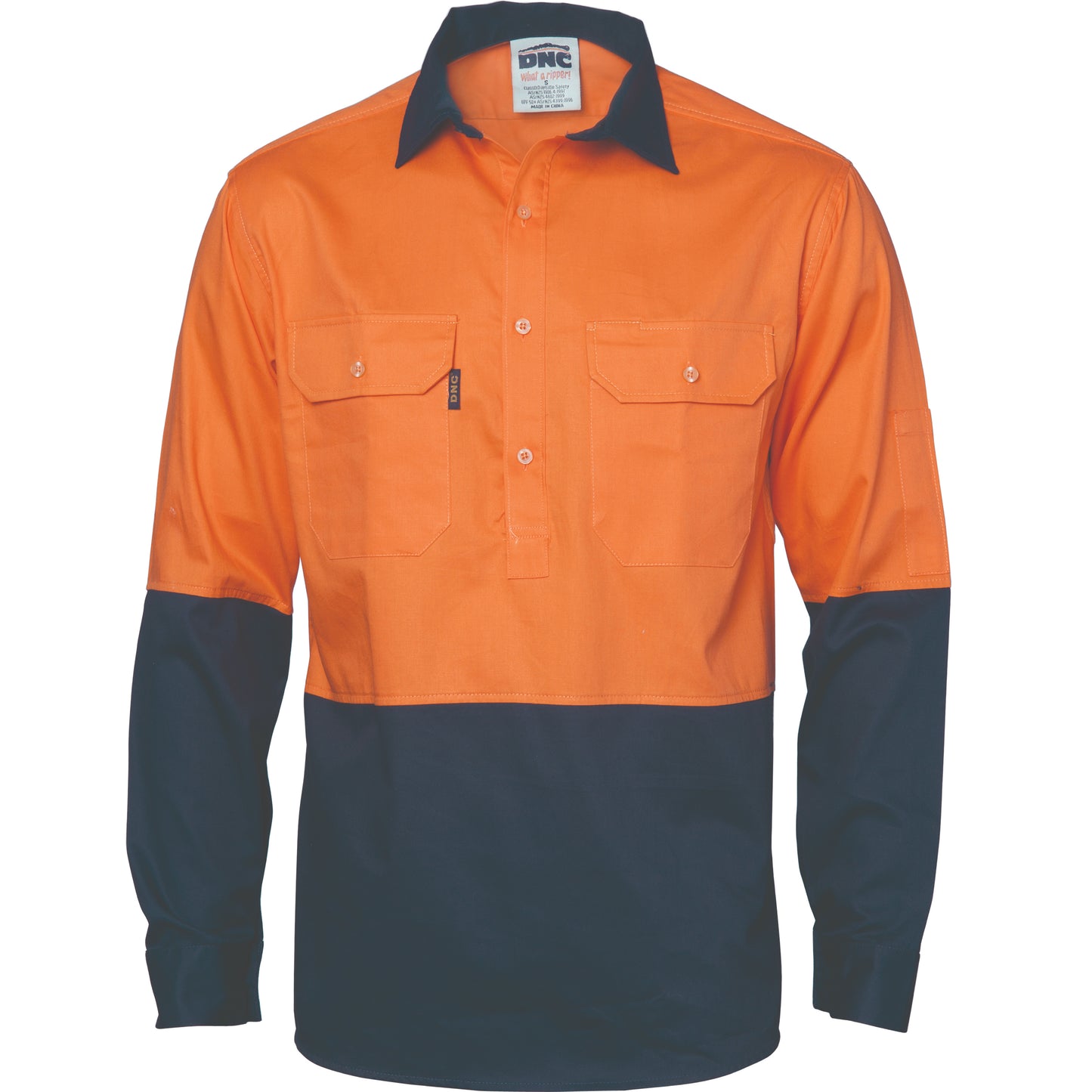 HiVis Two Tone Close Front Cotton Drill Shirt - long sleeve Guss et Sleeve