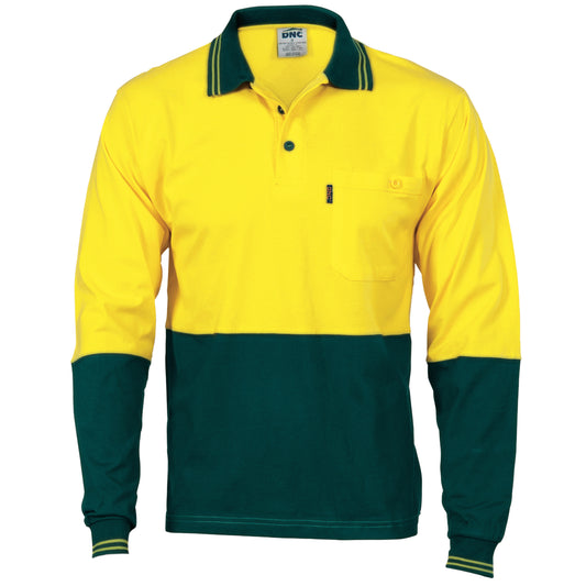 HiVis Cool-Breeze Cotton Jersey Polo Shirt
with Under Arm Cotton Mesh - L/S