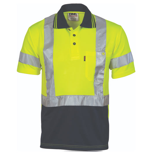 Hivis D/N Cool Breathe Polo Shirt With Cross Back R/Tape - Short Sleeve