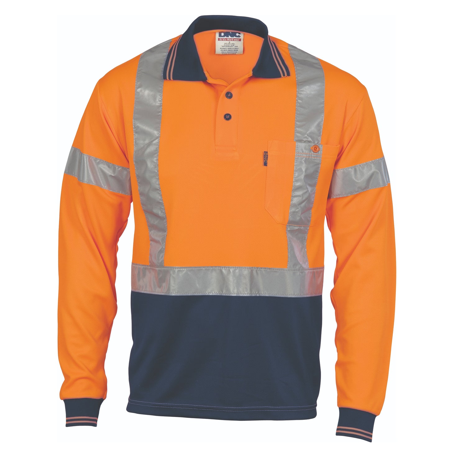 Hivis D/N Cool-Breathe Polo Shirt With Cross Back R/Tape - Long Sleeve