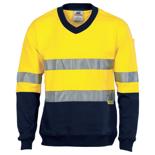 HiVis Two Tone Cotton Fleecy Sweat
Shirt V-Neck with 3M R/Tape