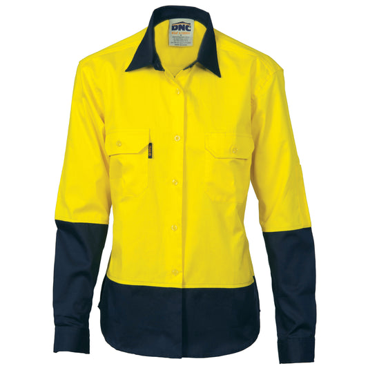 Ladies HiVis Two Tone Cott on
Drill Sh irt - Long Sleeve