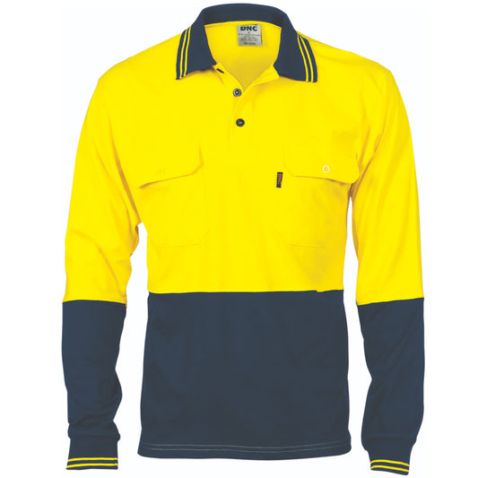 HiVis Cool-Breeze 2 Tone Cotton Jersey Polo
Shirt with Twin Chest Pocket - L/S