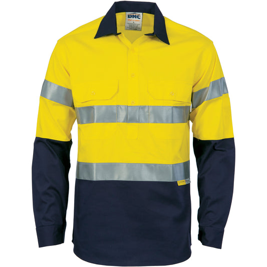 HiVis Cool-Breeze Close Front Cotton Shirt
with 3M R/Tape - Long sleeve