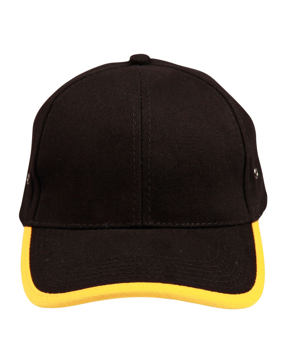 Heavy brushed cotton peak & back trimp cap - Black/Gold