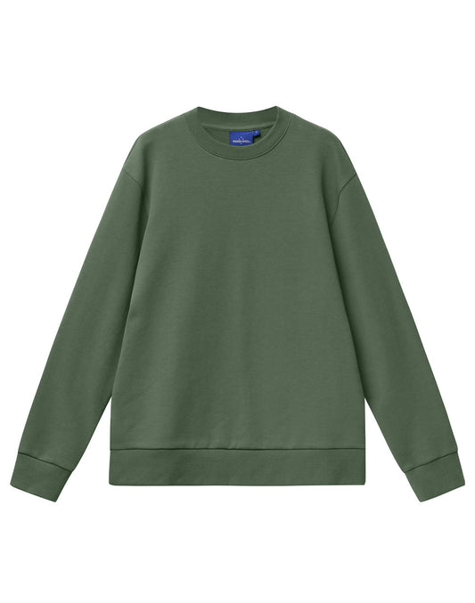 Unisex Airlayered CVC Crew Neck Sweater - Army Green
