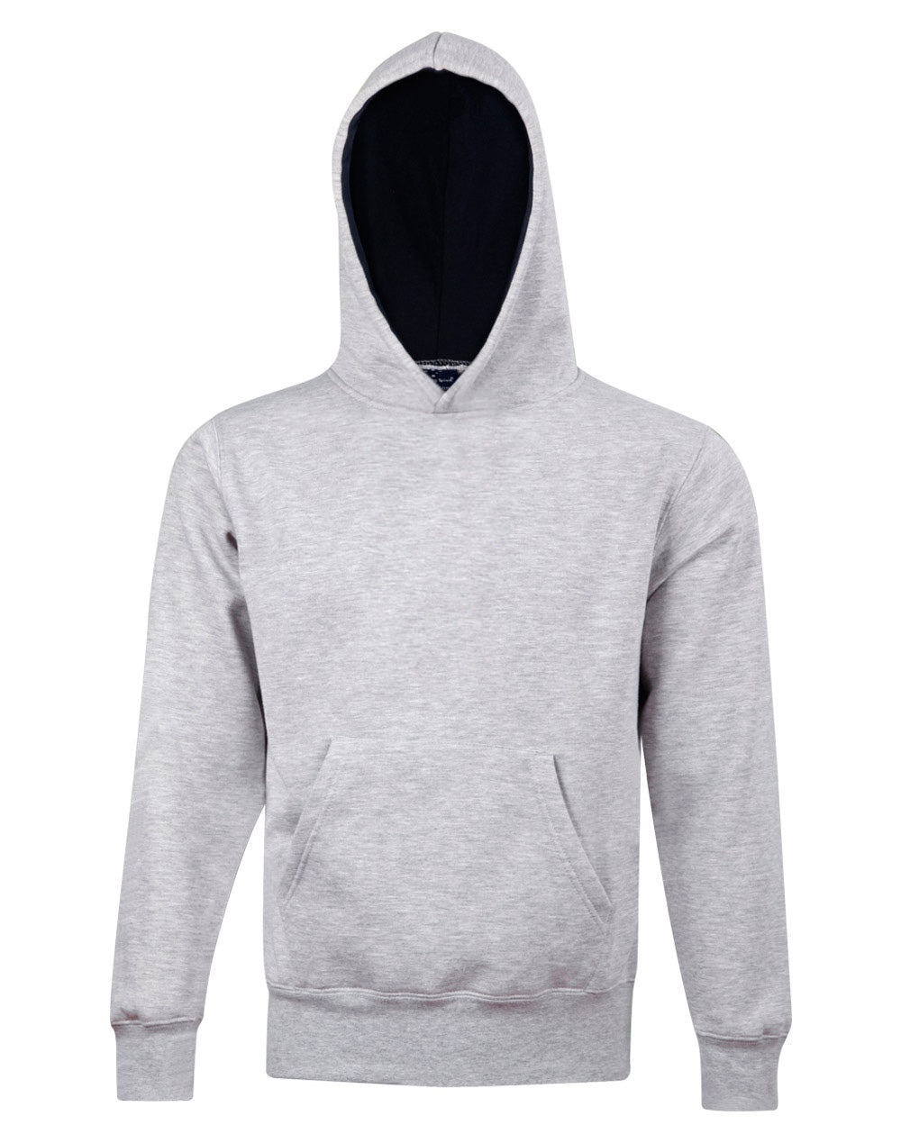 Kids' Close Front  Contrast Fleecy Hoodie - Grey/Navy
