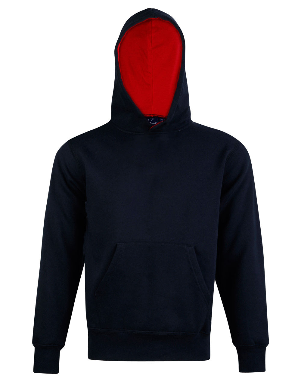 Kids' Close Front  Contrast Fleecy Hoodie - Navy/Red