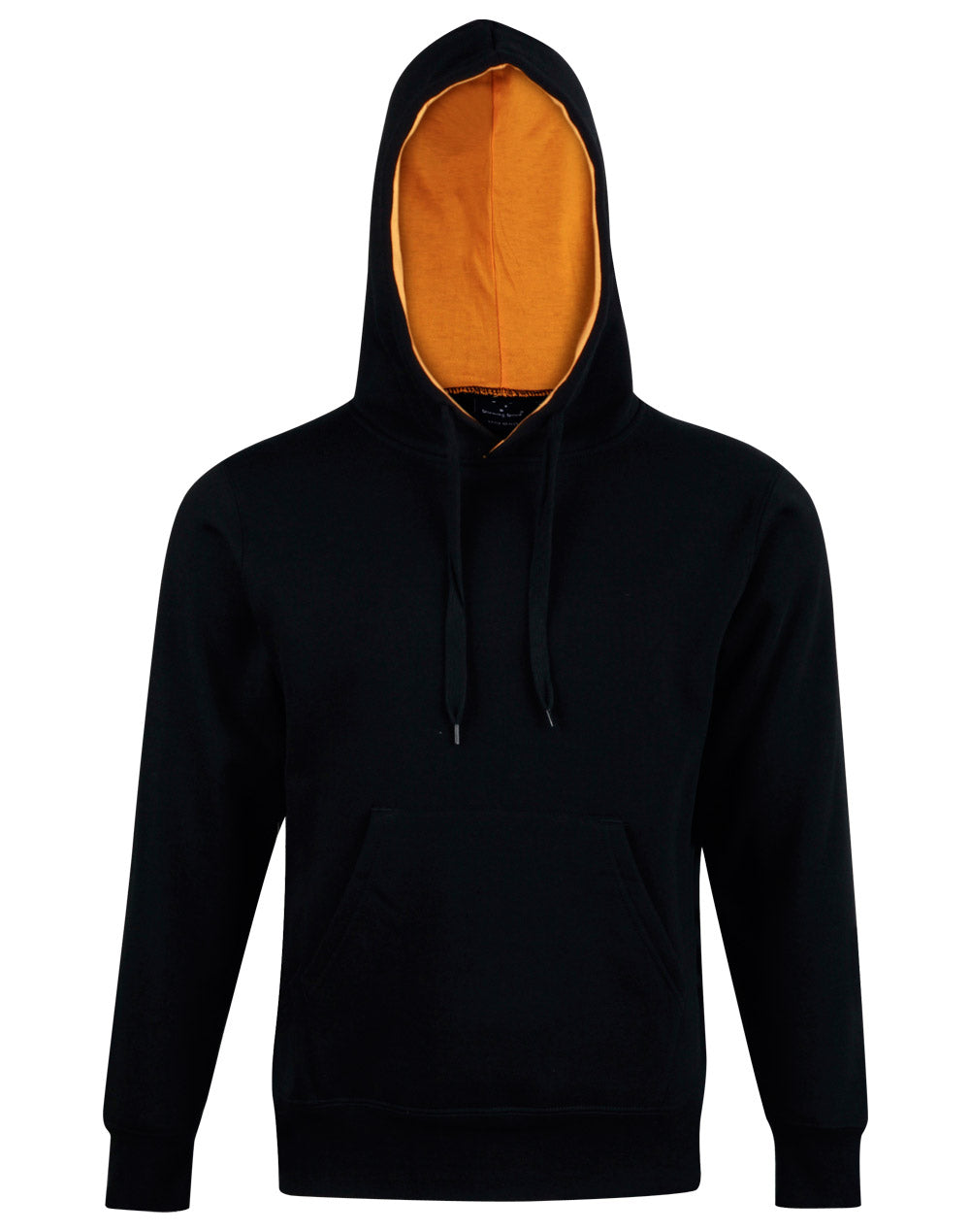Adult's Close Front  Contrast Fleecy Hoodie - Black/Gold
