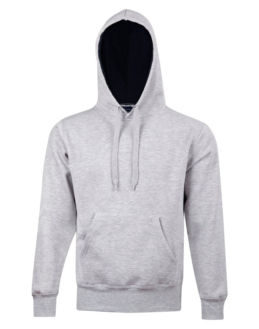 Adult's Close Front  Contrast Fleecy Hoodie - Grey/Navy