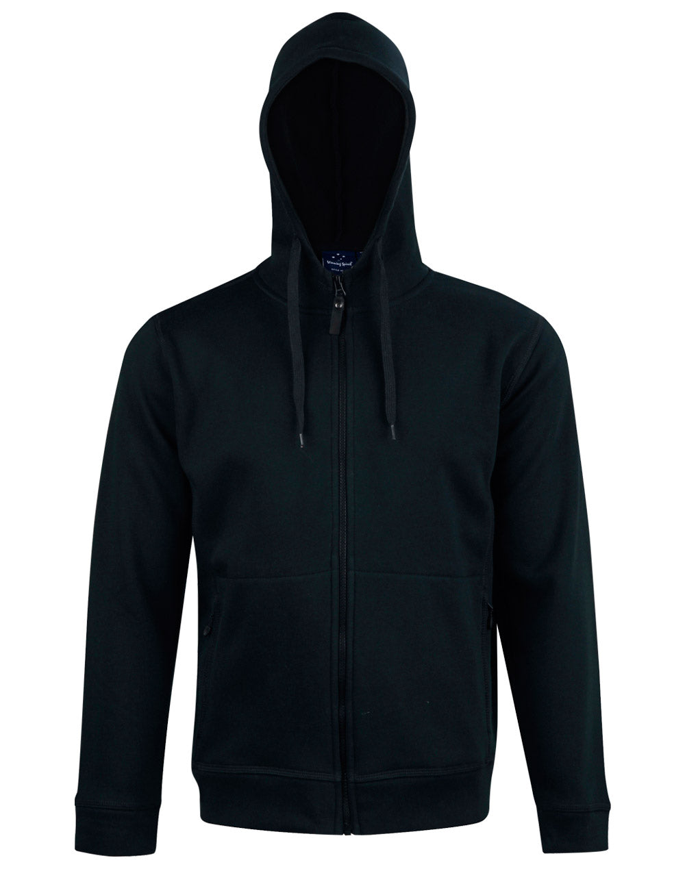 Men's Full Zip Contrast Fleece Hoodie - Black/Black