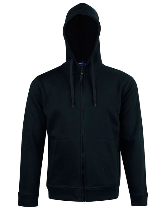 Men's Full Zip Contrast Fleece Hoodie - Black/Black