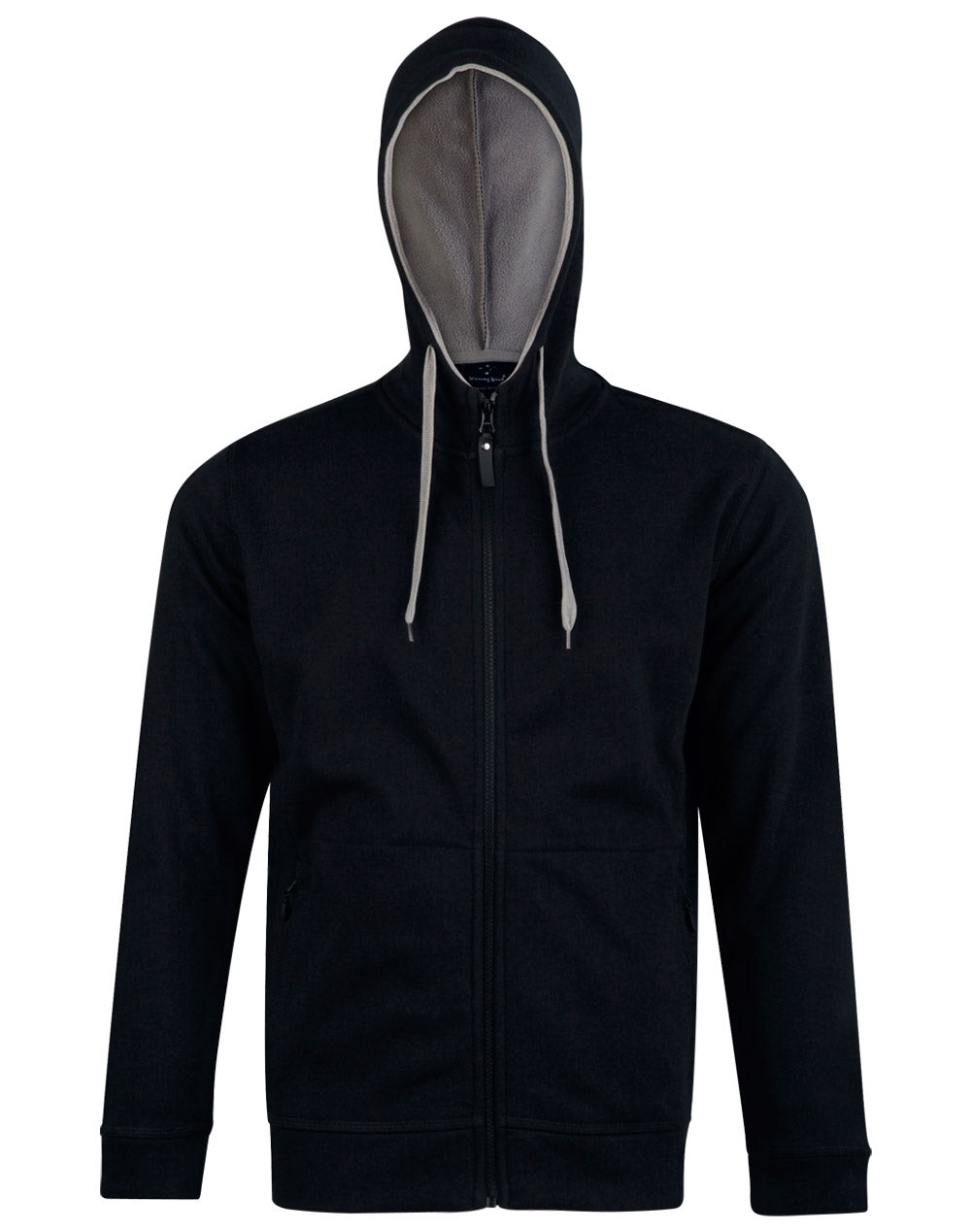 Men's Full Zip Contrast Fleece Hoodie - Black/Grey