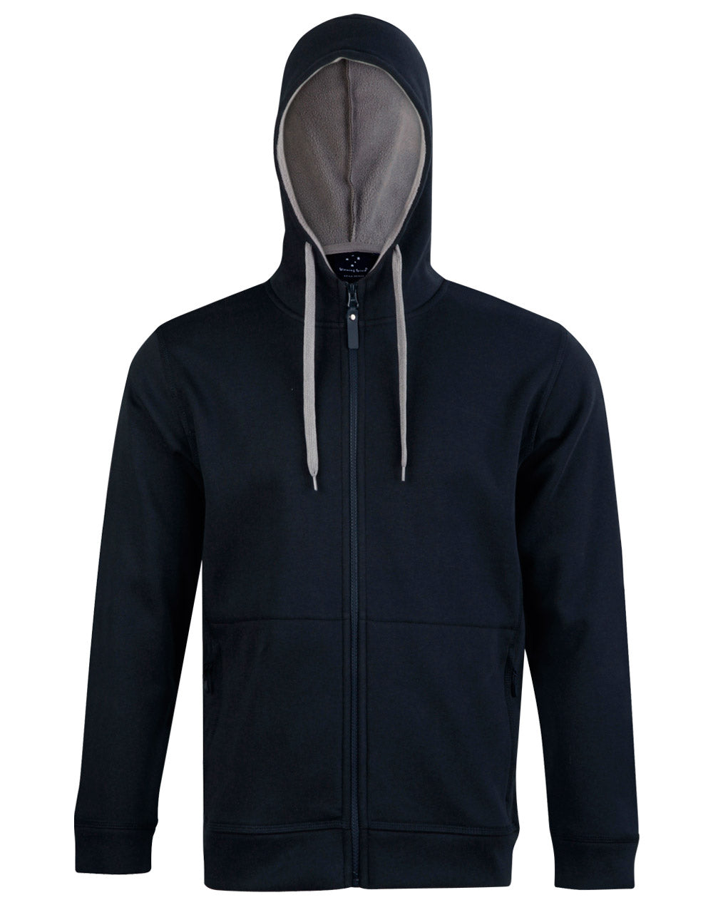 Men's Full Zip Contrast Fleece Hoodie - Navy/Grey