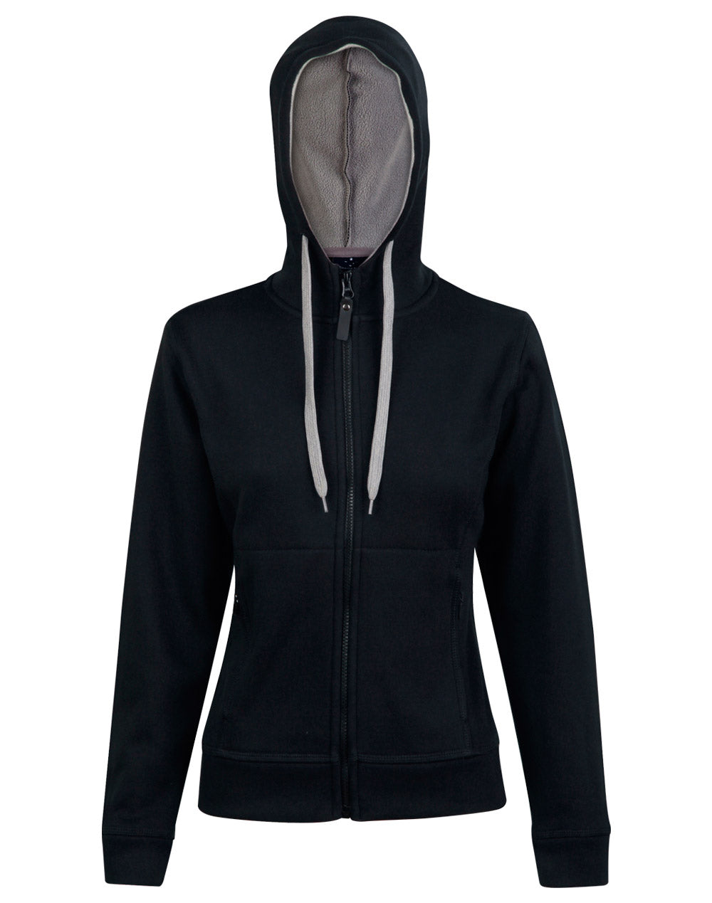 Ladies' Full Zip Contrast Fleece Hoodie - Black/Grey