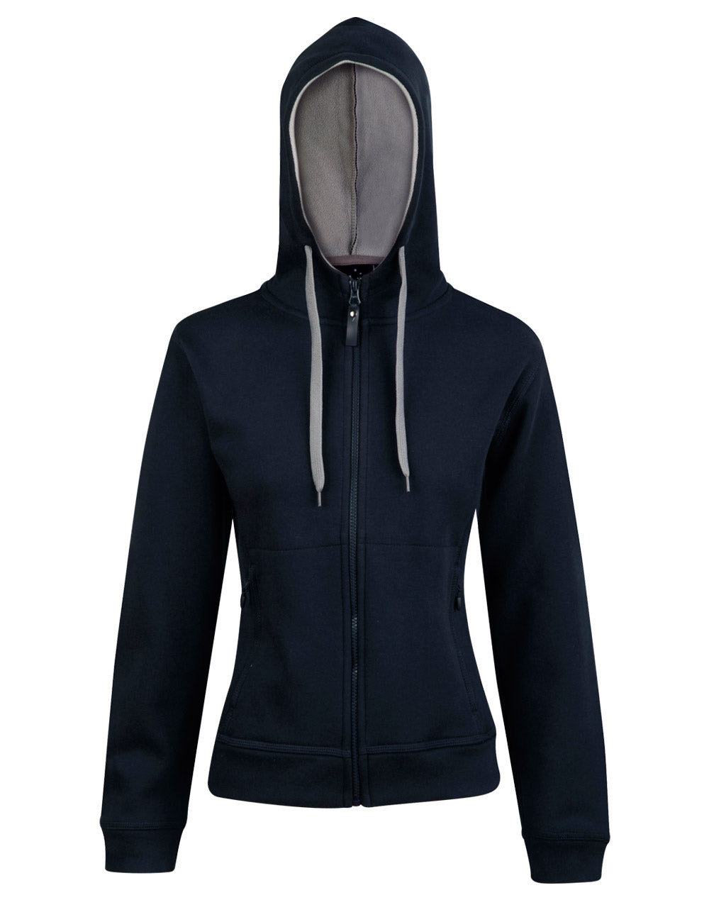 Ladies' Full Zip Contrast Fleece Hoodie - Navy/Grey