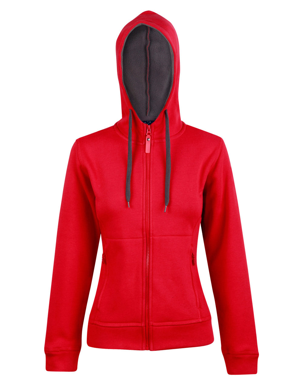 Ladies' Full Zip Contrast Fleece Hoodie - Red/Charcoal