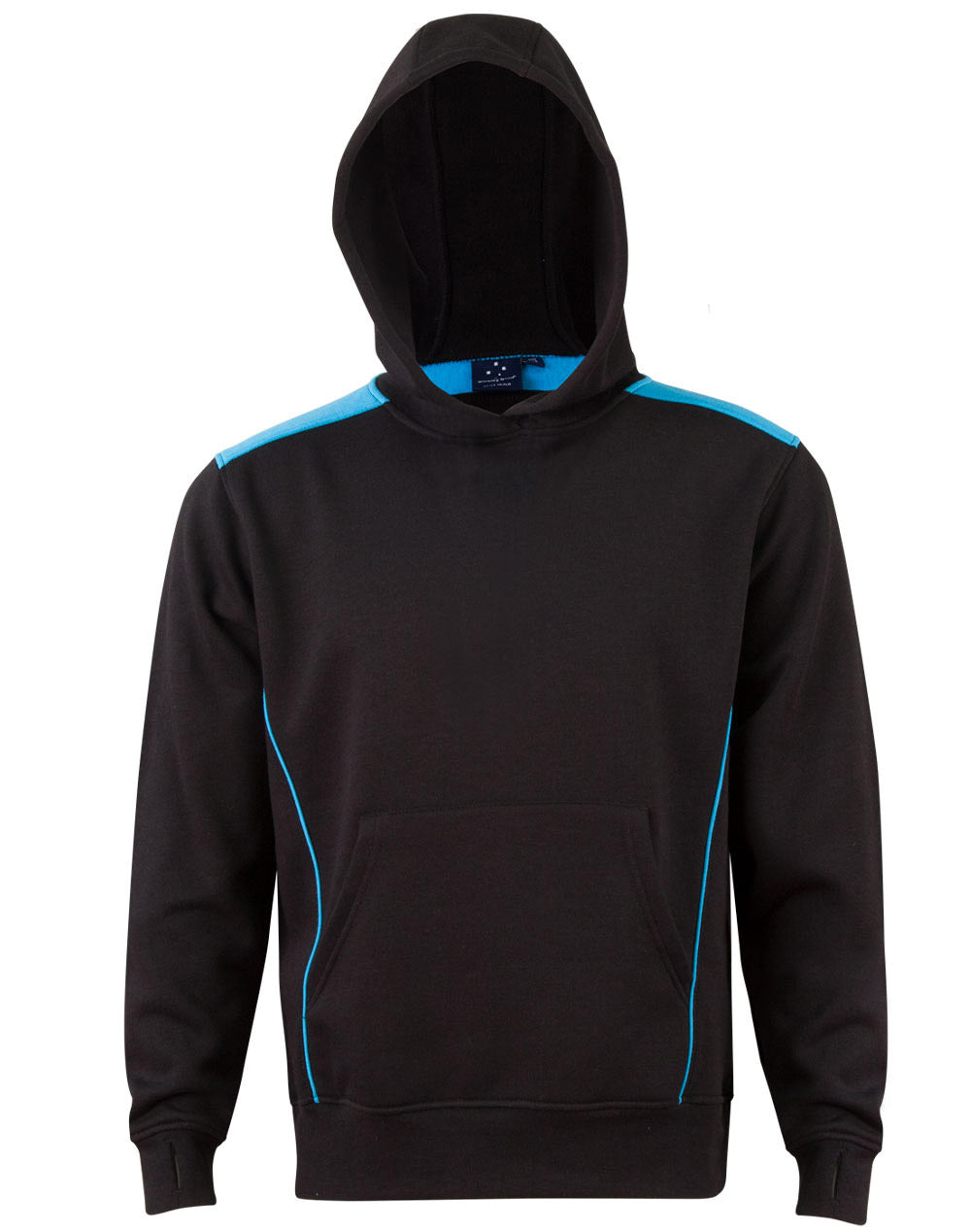 Kids' Kangaroo Pocket Contrast Hoodie - Black/Aqua Blue