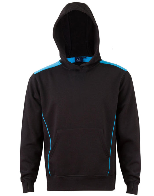Kids' Kangaroo Pocket Contrast Hoodie - Black/Aqua Blue