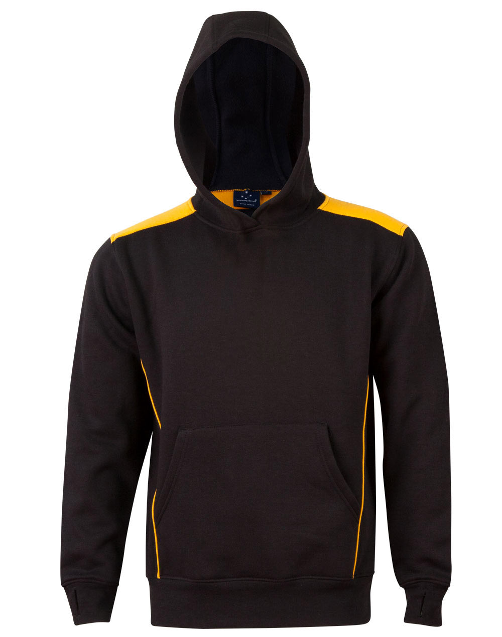 Kids' Kangaroo Pocket Contrast Hoodie - Black/Gold