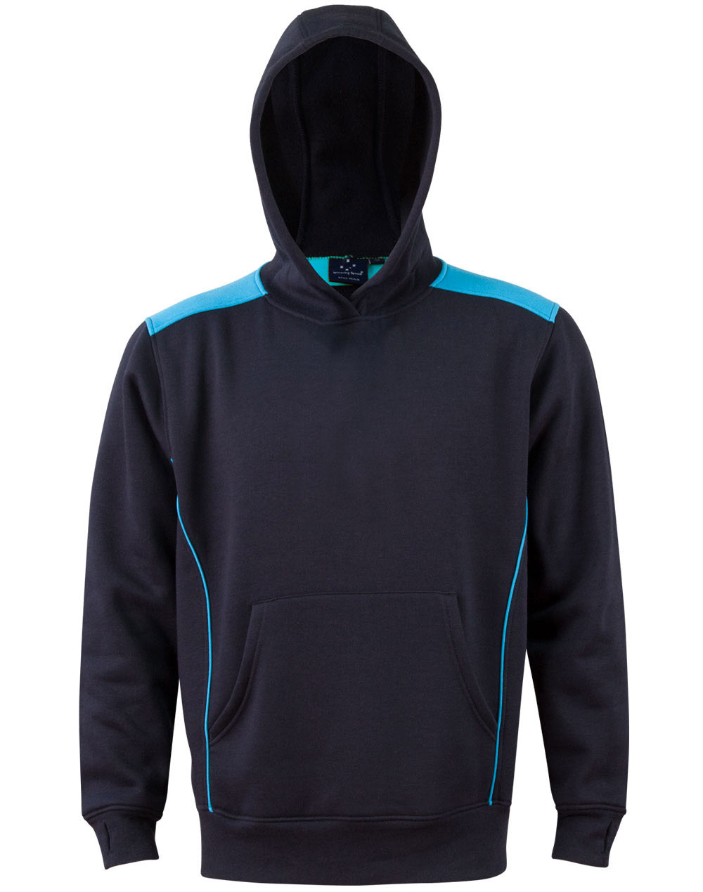 Kids' Kangaroo Pocket Contrast Hoodie - Navy/Aqua Blue