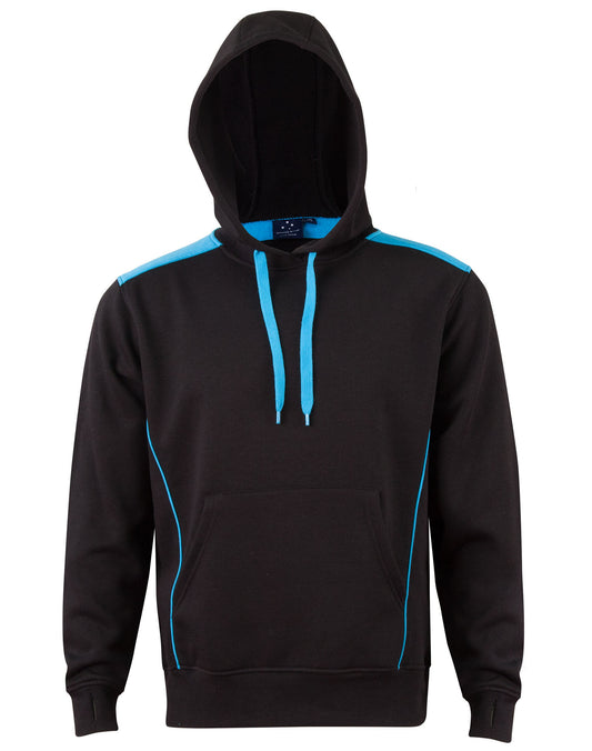 Adult's Kangaroo Pocket Contrast Hoodie - Black/Aqua Blue