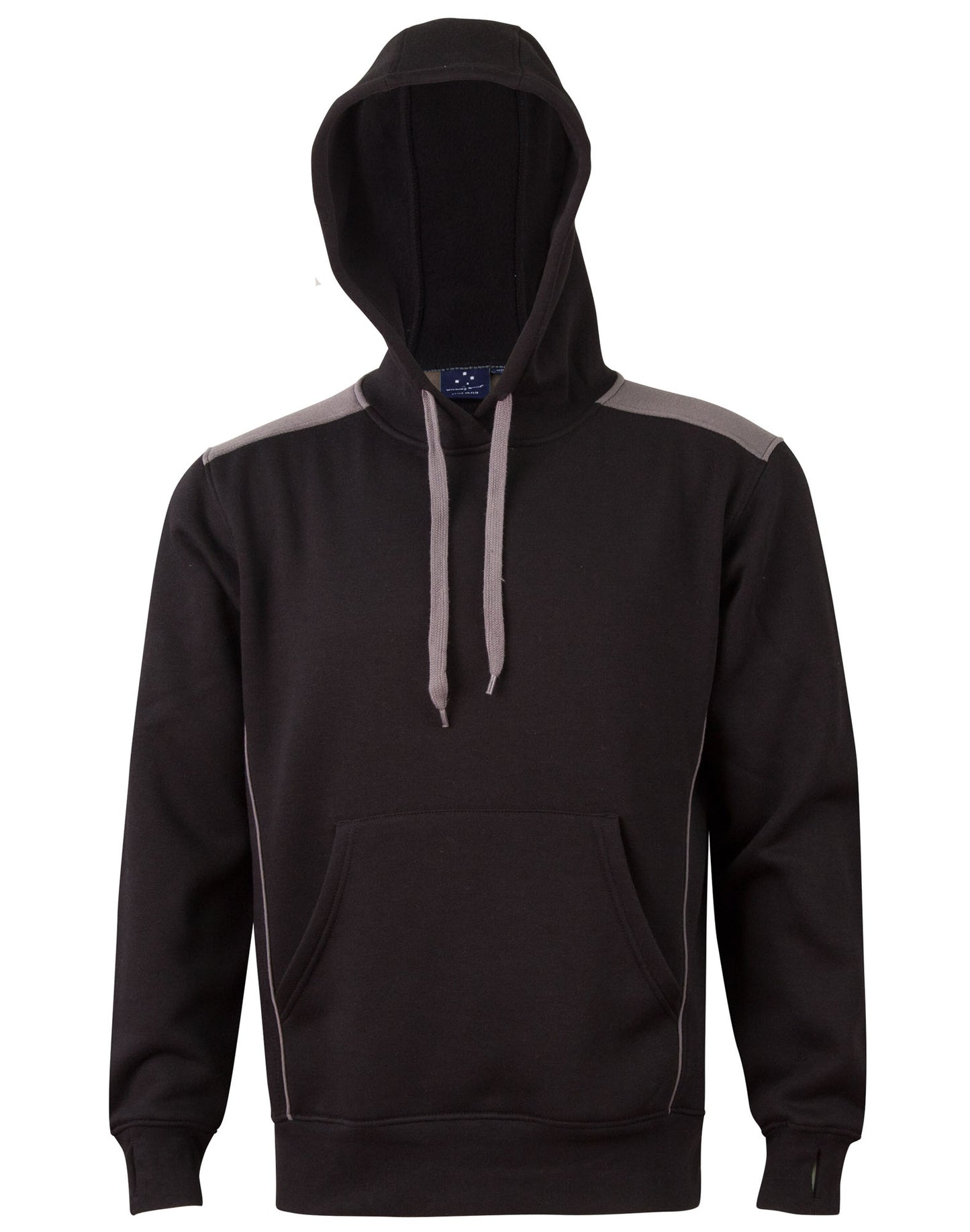 Adult's Kangaroo Pocket Contrast Hoodie - Black/Ash